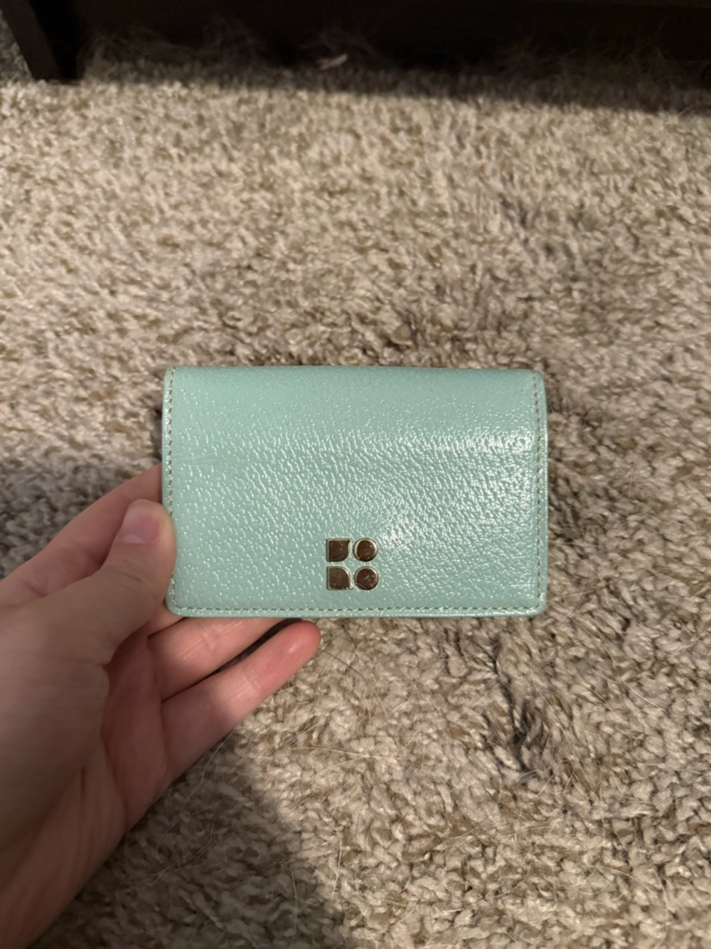 kate spade Pale Blue and Cream Leather Card Holder with Gold Logo